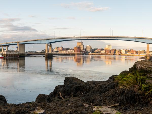 The Saint John Harbour Bridge during the day.