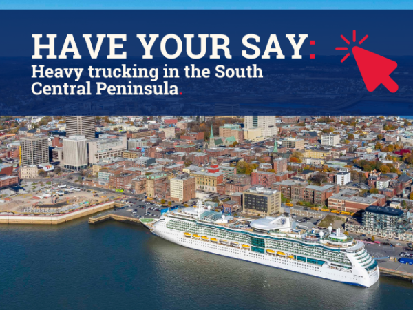 A graphic showing a map of the South Central Peninsula with truck routes highlighted.