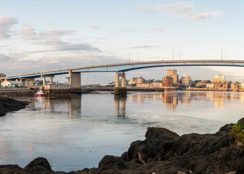 A view of the Saint John Harbour Bridge with construction underway.