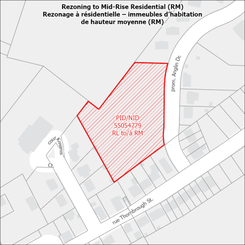 Map showing the location of the proposed rezoning at 19 Anglin Drive.
