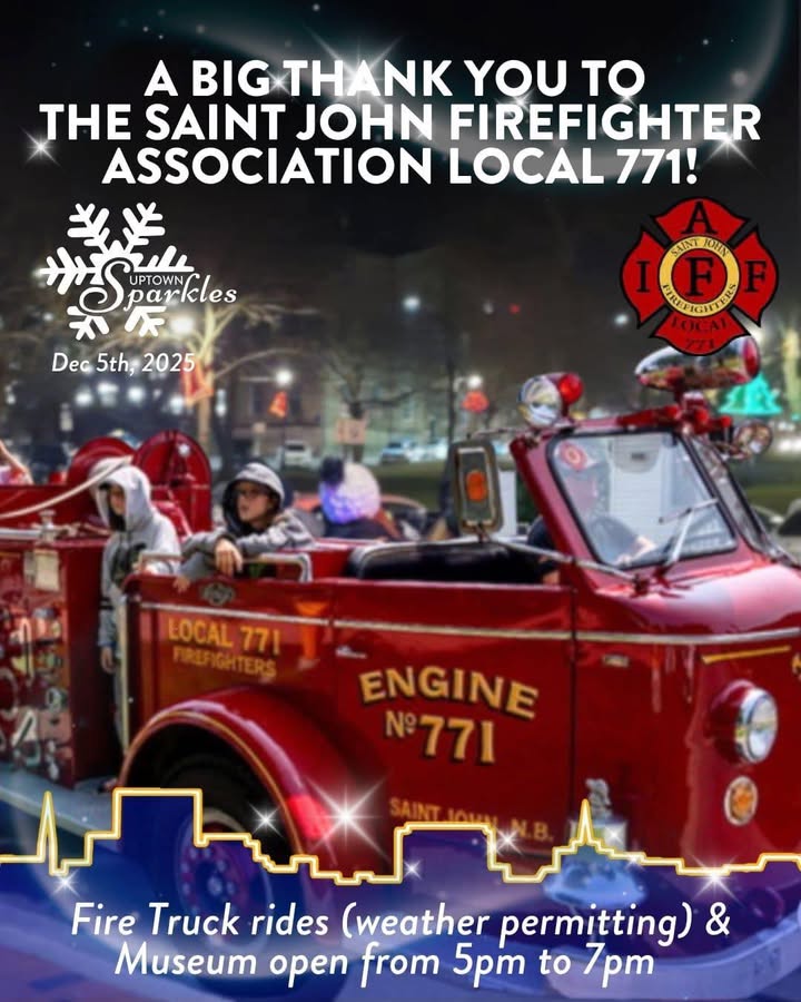 Antique fire truck inside the Saint John Firefighters Museum