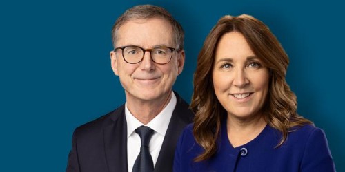 Governor Tiff Macklem and Senior Deputy Governor Carolyn Rogers at a press conference.