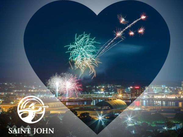 Fireworks over the Saint John harbour.