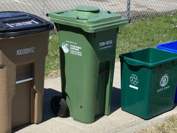 Garbage bags placed at the curb for pickup.