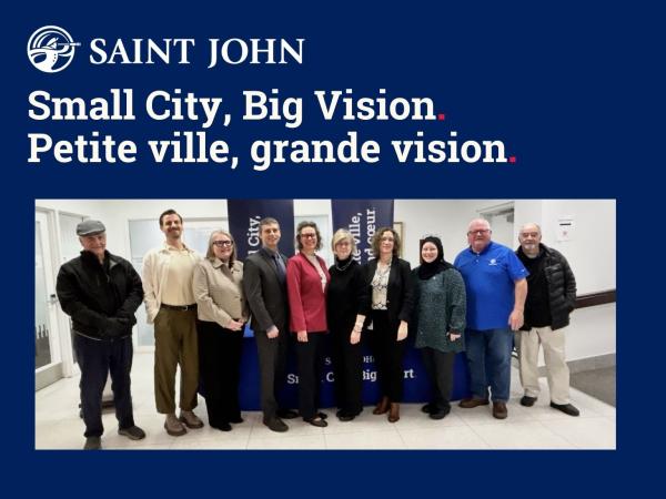 Small City, Big Vision text overlaying a photo of Saint John.