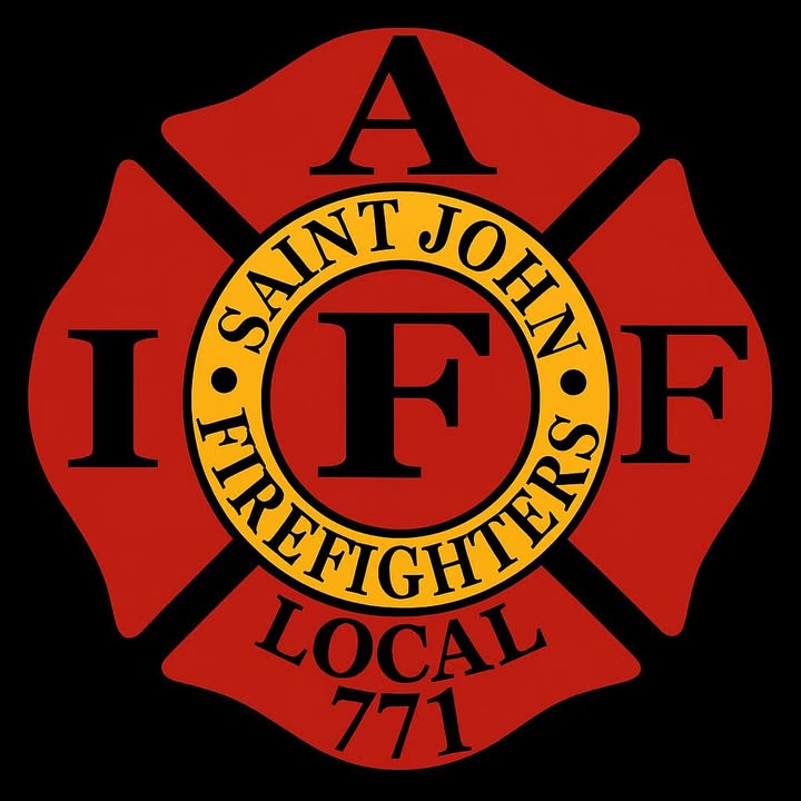 Saint John Firefighters Association logo with a black mourning band.