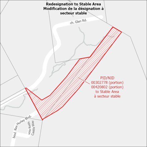Map showing the proposed zoning change for land near Rex Hurley Boulevard and Glen Road.