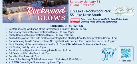 Graphic for Rockwood Glows event featuring a drone and snowflake