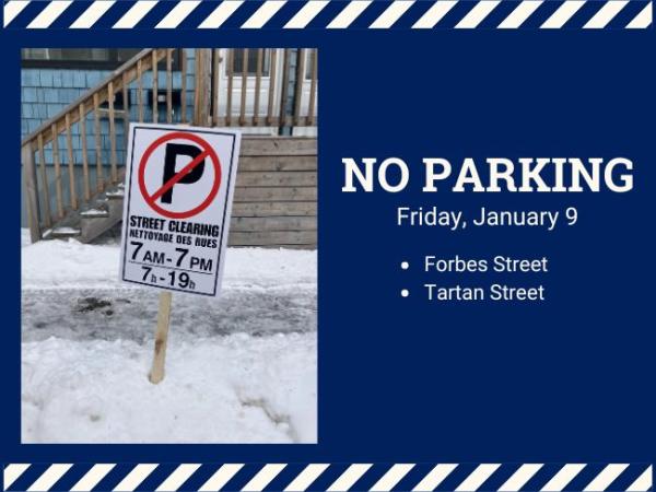 A graphic showing a no parking symbol with text about snow clearing.