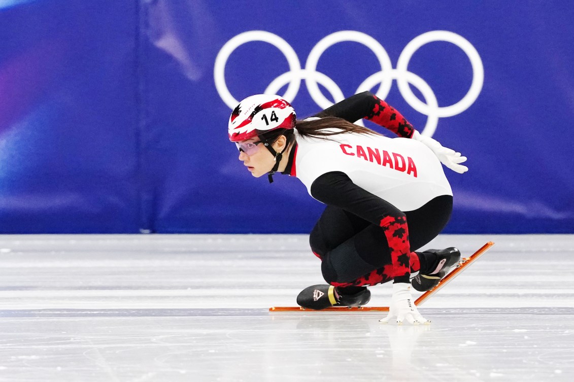 Team Canada’s Courtney Sarault competes in women's 1000m Short Track Speed Skating