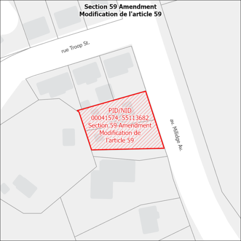 Map showing the location of 567 Millidge Avenue subject to the Section 59 amendment.