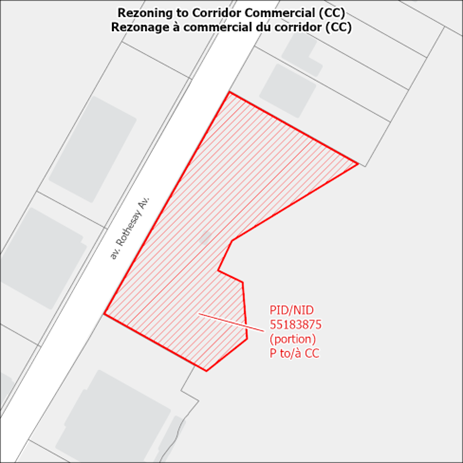 Map showing the proposed rezoning area on Rothesay Avenue