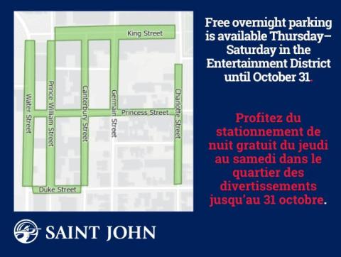 Free parking sign in Saint John