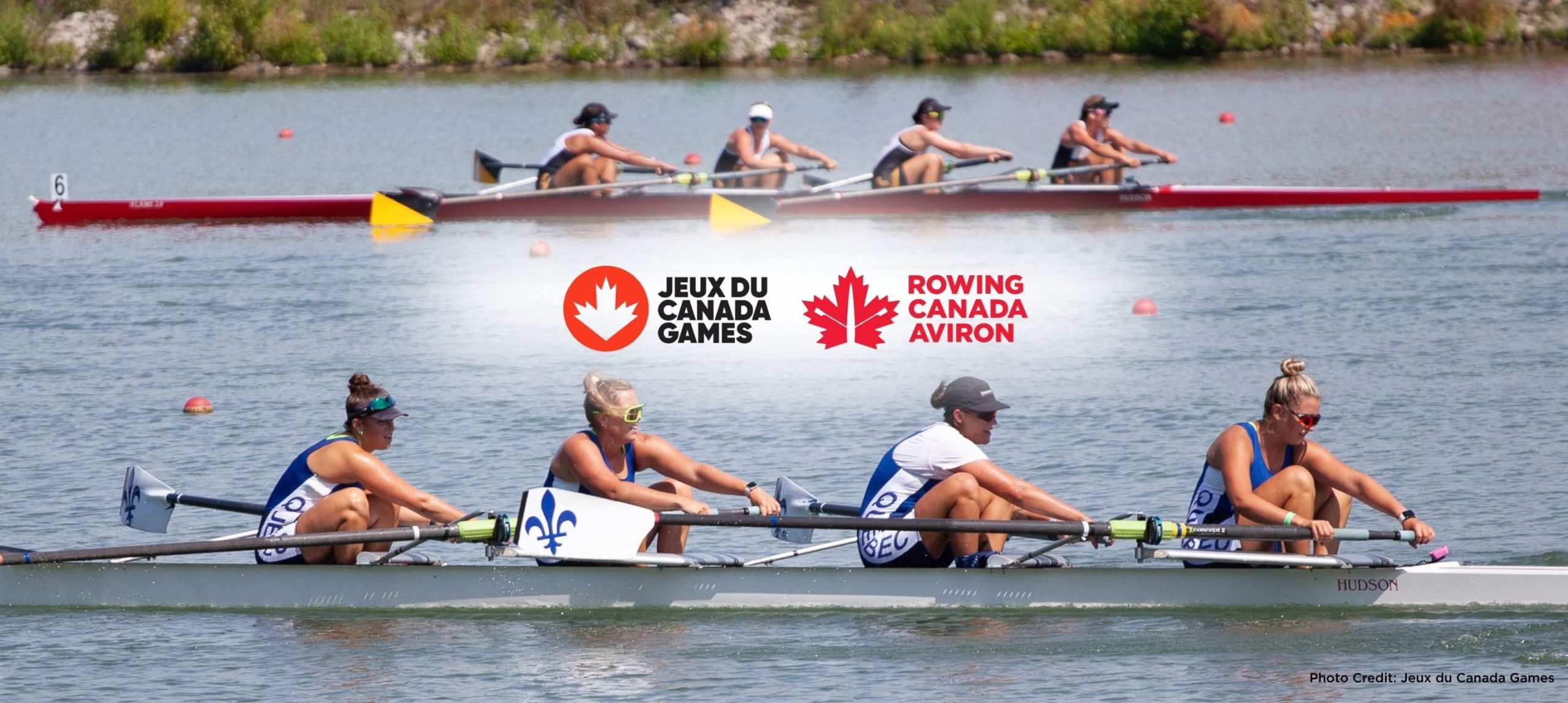 Rowing athletes competing on the water