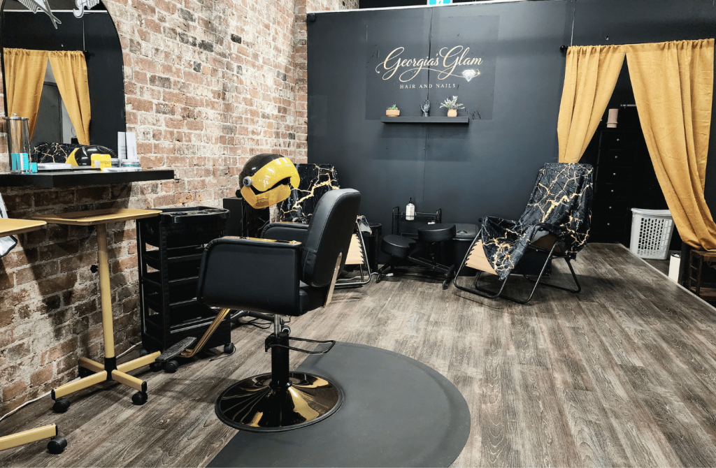 Hair styling stations inside Georgia's Glam