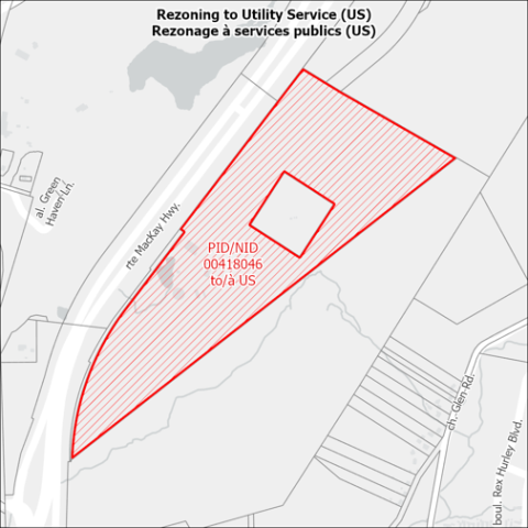 Map outlining the proposed rezoning area at 2100 MacKay Highway in Saint John