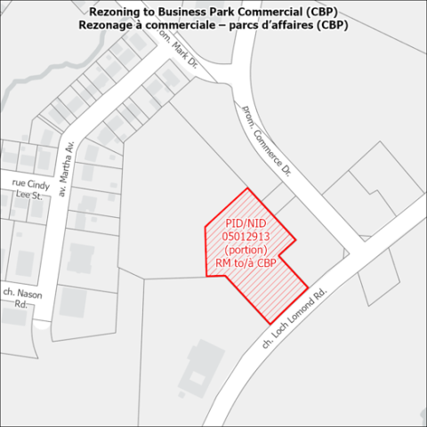 Map showing the proposed zoning amendment at 615 and 631 Loch Lomond Road in Saint John