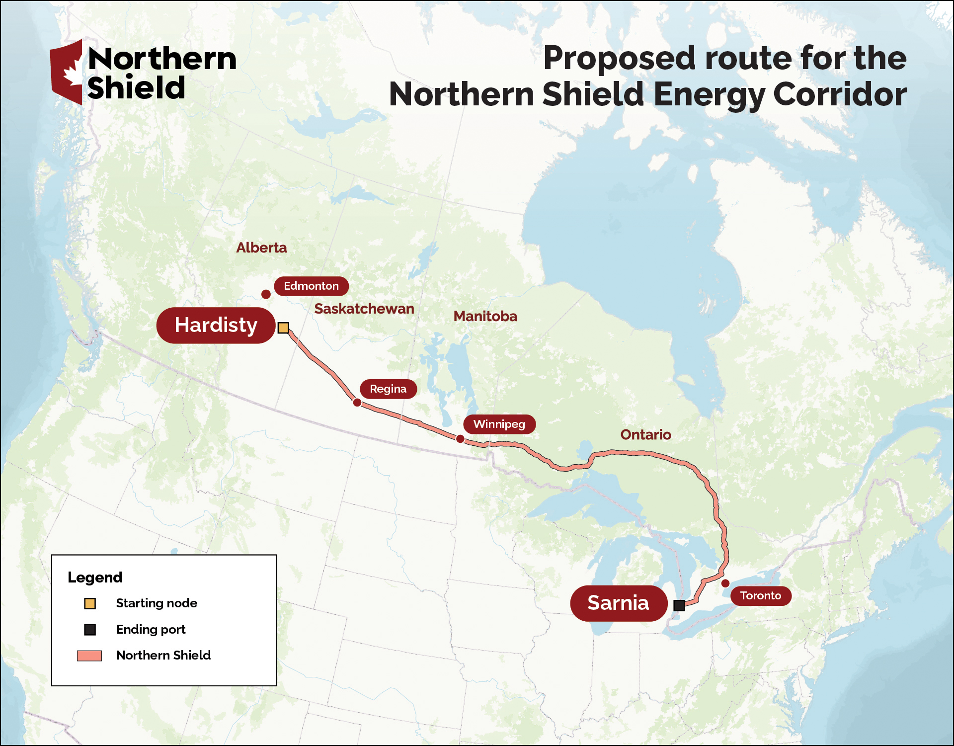 Proposed route for the Northern Shield Energy Corridor