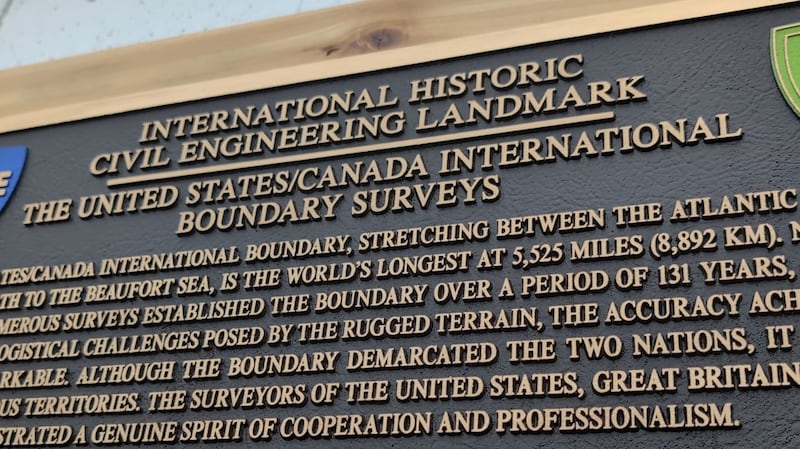 A plaque recognizing the United States and Canada International Boundary Survey