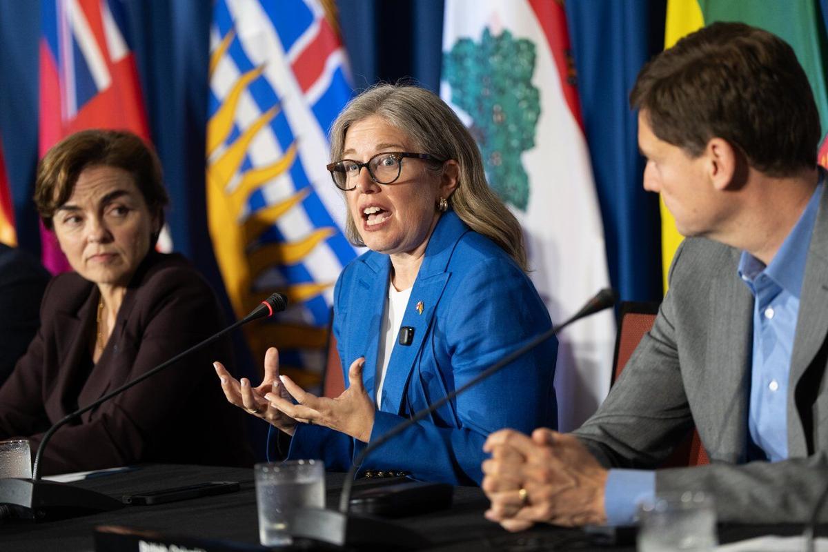 New Brunswick Premier Susan Holt speaks to reporters