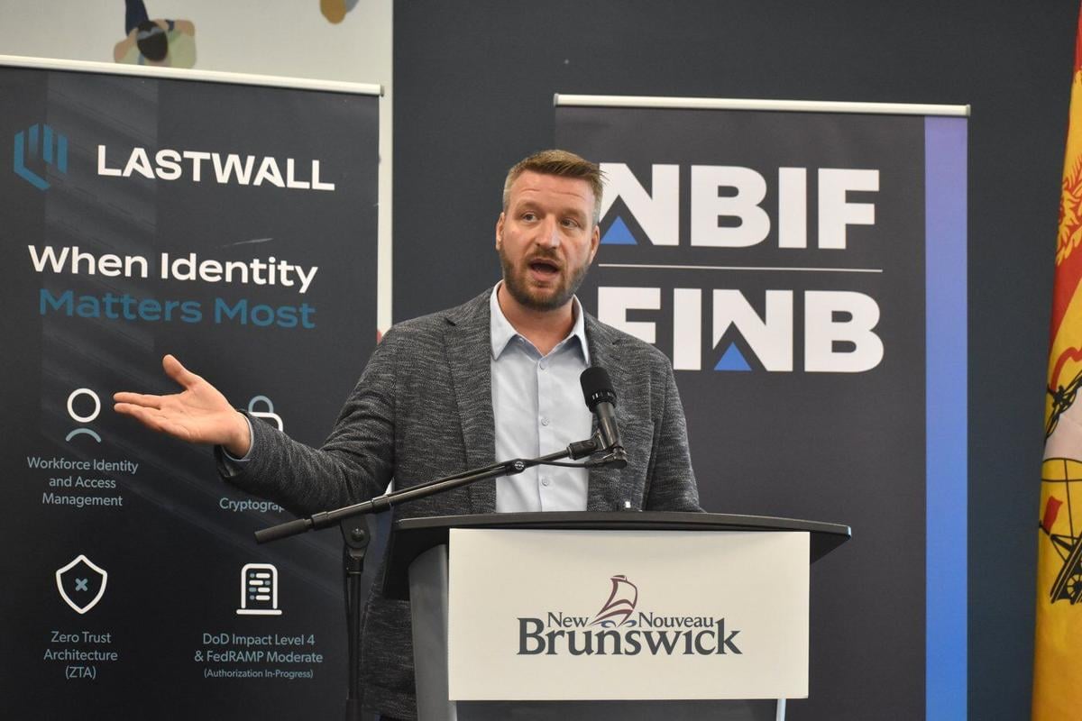 Karl Holmqvist speaks during a news conference in Fredericton
