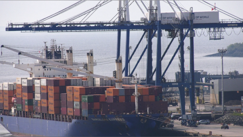 A container ship is pictured in the port of Saint John, N.B.