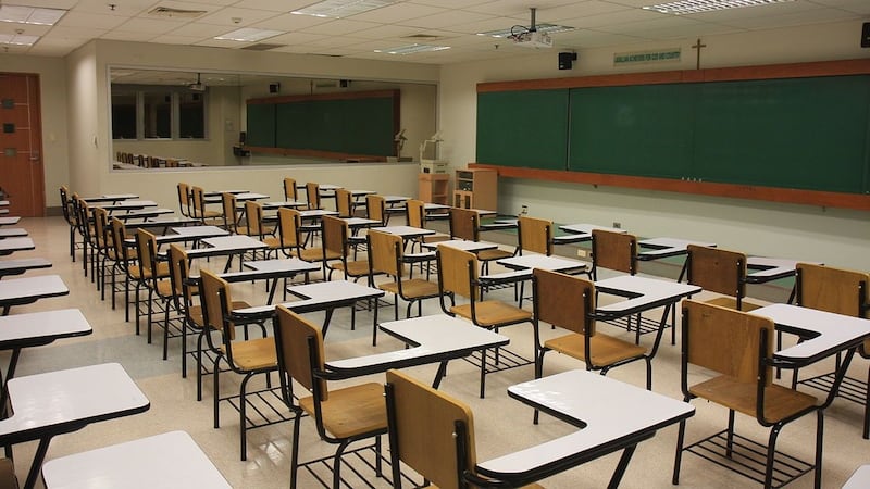 Empty classroom desks