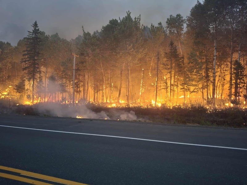 A fire burns in the Miramichi area of New Brunswick on Aug. 12, 2025.