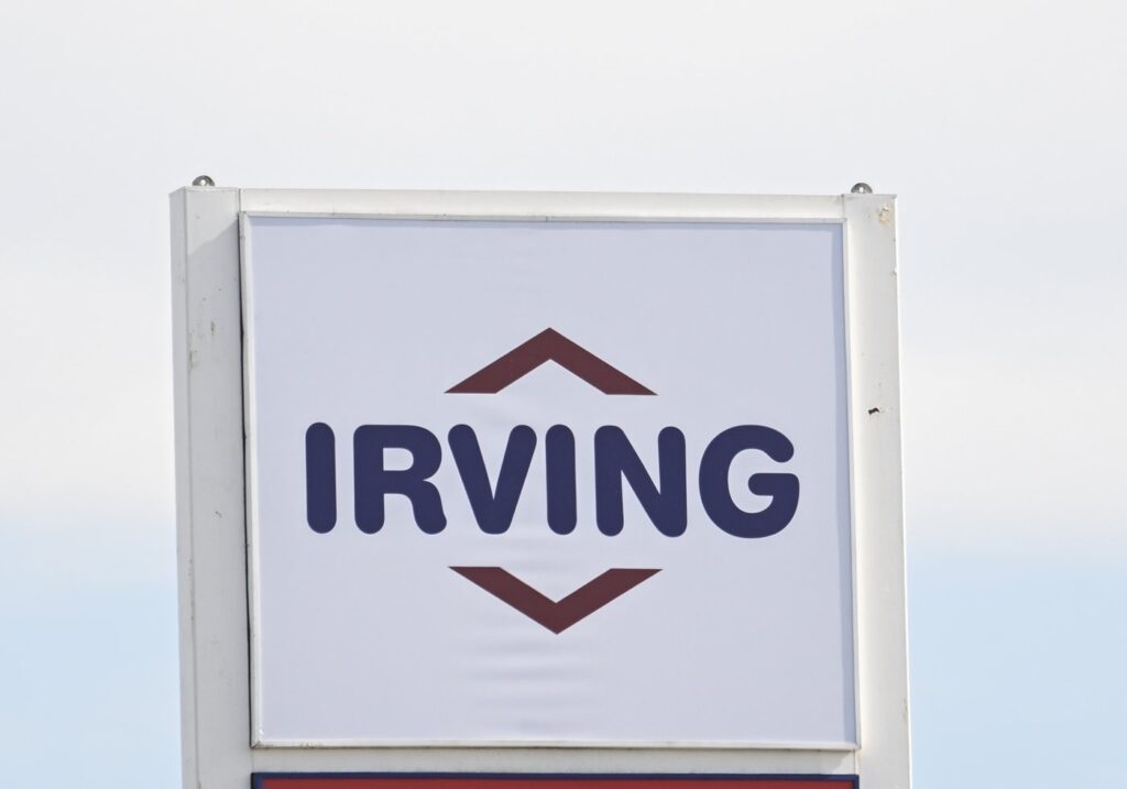 A sign for an Irving gas station in New Brunswick
